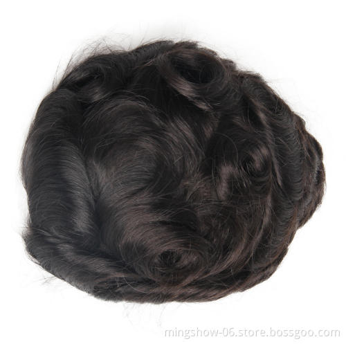 Fast Shipping Super Thin Skin Men Toupee Strong Knot Hair Replacement Undetectable Men's Wigs